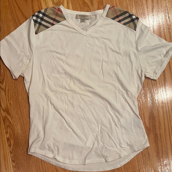 Burberry White V-Neck T-Shirt - Picture 1 of 5